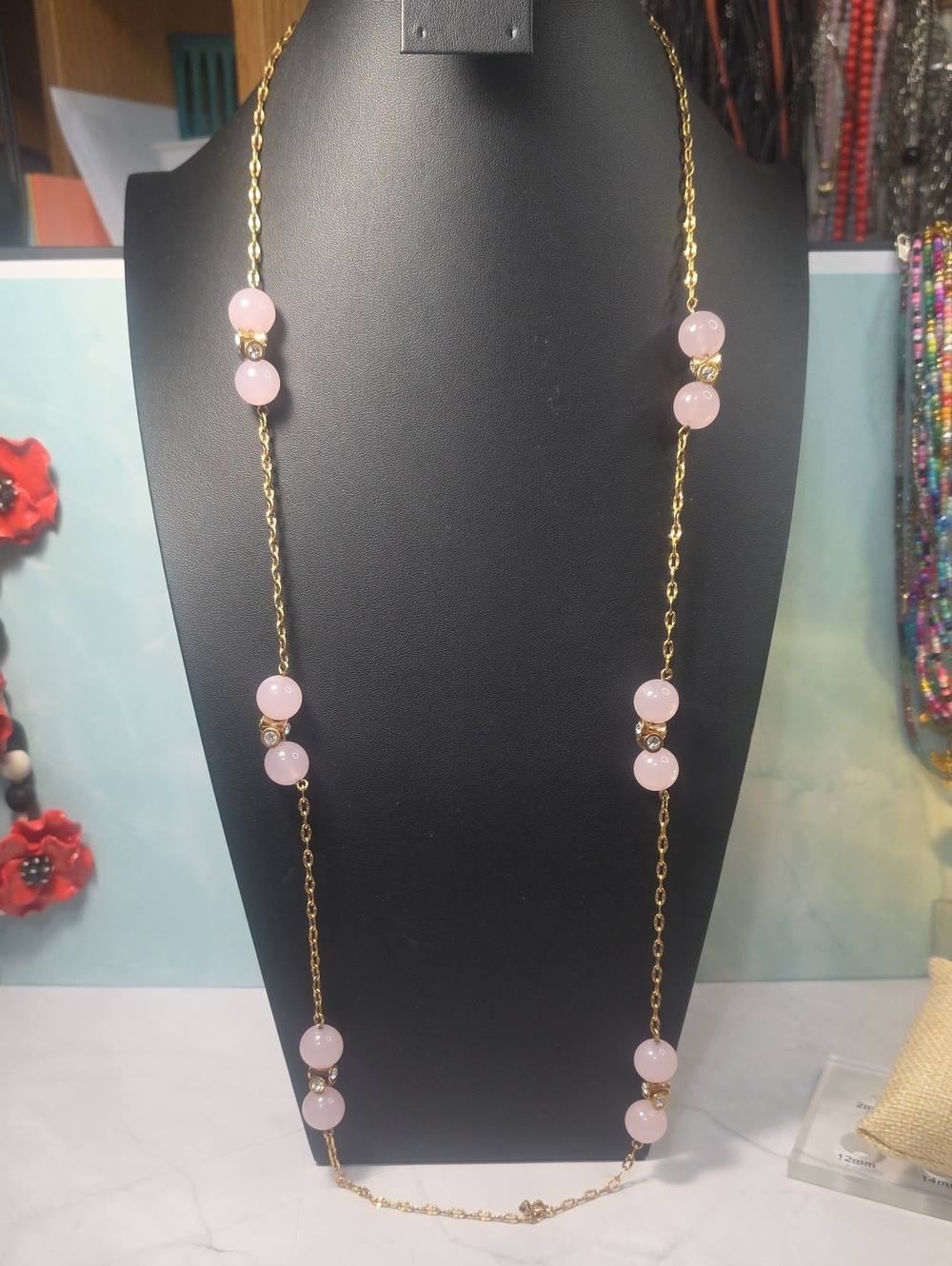 J. Crew Gold Chain Necklace with Pale Pink Beads